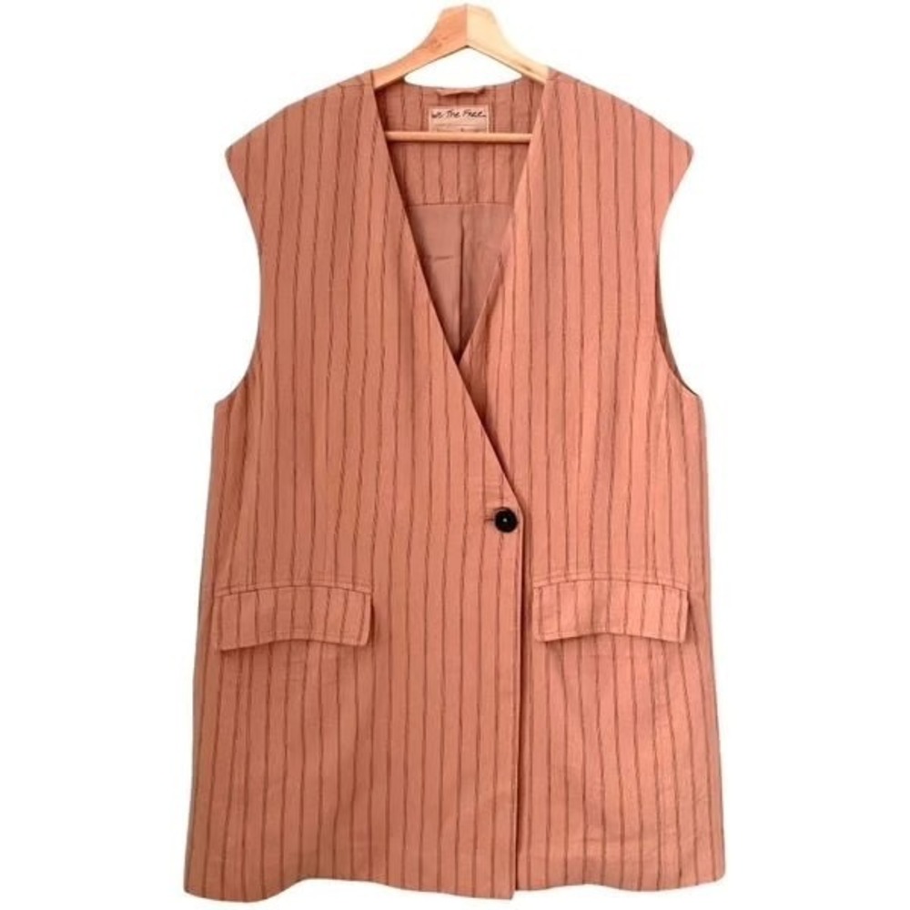 We The Free Free People Pink Pinstripe Longline Vest Waistcoat OB1780360 Size S